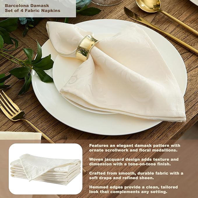 Newbridge Barcelona Luxury Damask Fabric Tablecloth, 70” Extra Wide x 126” Rectangle, Antique White, 100% Polyester, No Iron, Soil Resistant Dining Room, Party and Banquet Table Cover