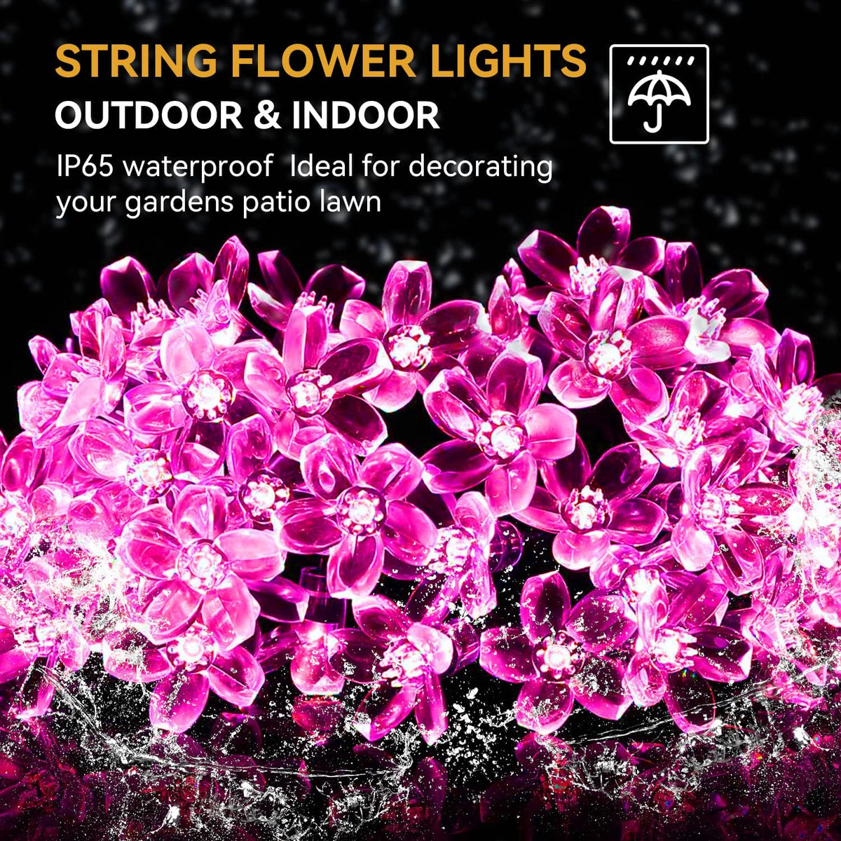 ITICdecor Solar String Flower Lights Outdoor Waterproof 50 LED Fairy Light Decorations for Garden Fence Patio Yard Christmas Tree, Lawn, Patio, Party Decoration (Pink)