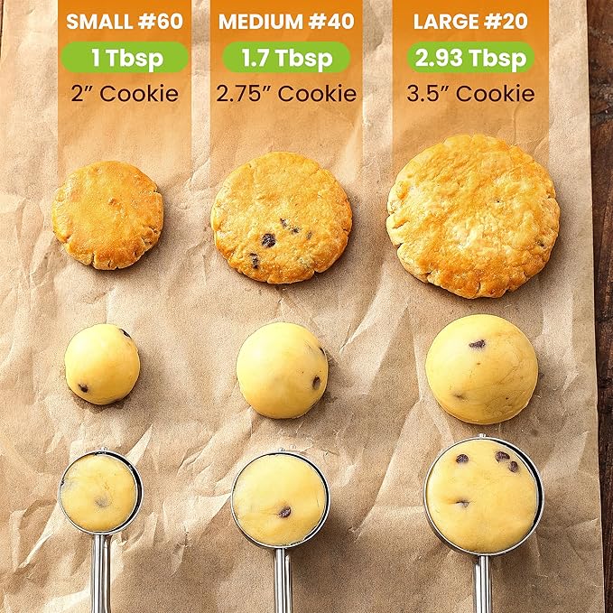 Spring Chef Multifunctional 1.7 Tablespoon Medium Cookie Scoop, #40 & Large Dough Blender & Biscuit Cutter Set - 2 Product Bundle - Black