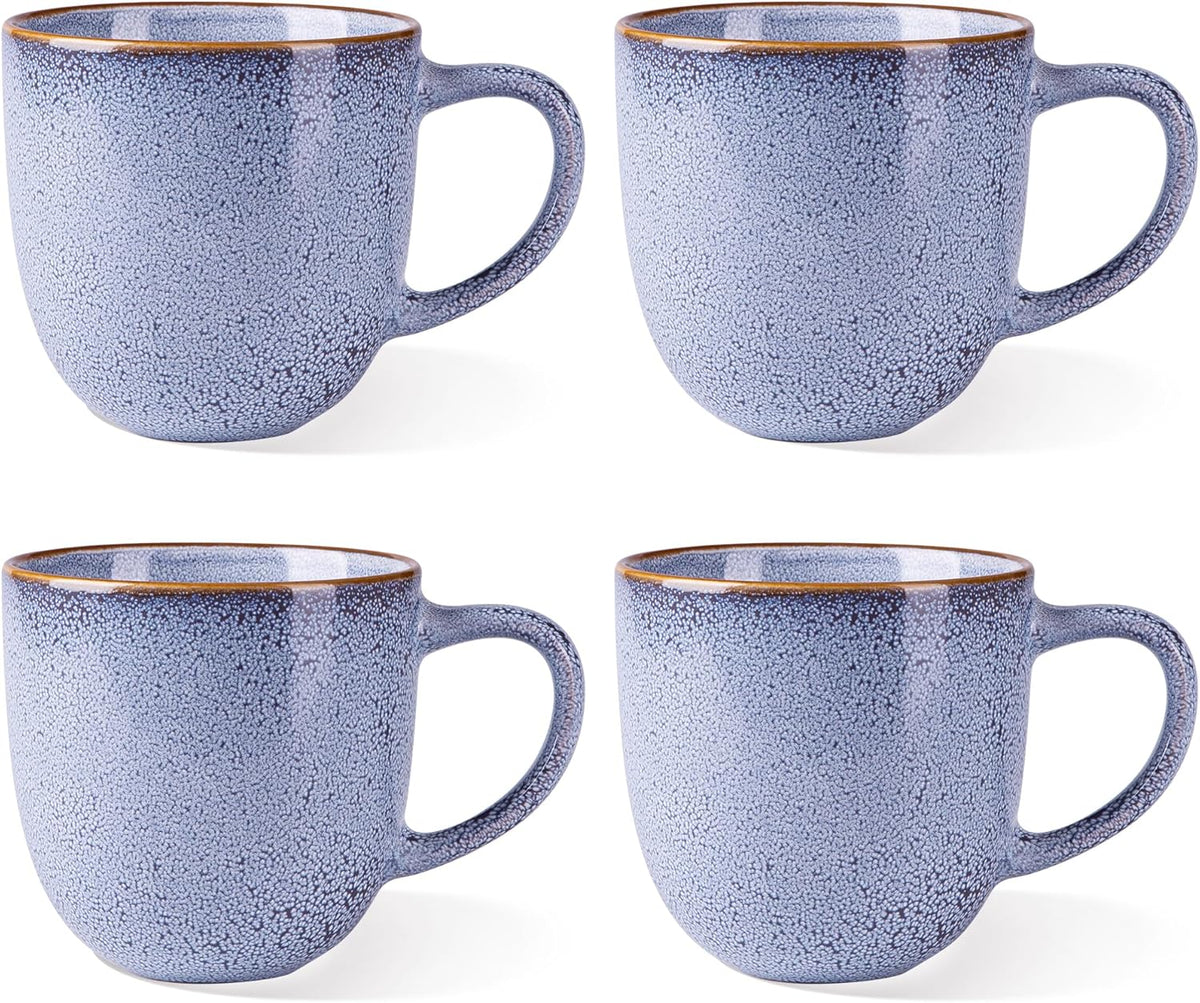 AmorArc 12oz Coffee Mugs, Ceramic Coffee Mugs set of 4 for Man, Woman, Dad, Mom, Modern Coffee Mugs with handle for Latte/Cappuccino/Milk/Cocoa. Dishwasher&Microwave Safe, Blue-Reactive Glaze