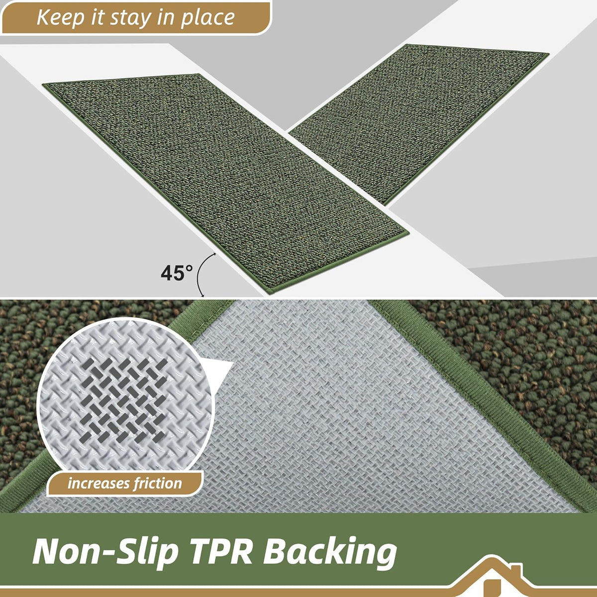 BEQHAUSE Kitchen Runner Rugs 24"x72", Non-Slip Kitchen Mats for Floor, Super Absorbent and Stain Resistant Kitchen Rug, Machine Washable Rugs for Kitchen, Hallway, Laundry & Sink, Green