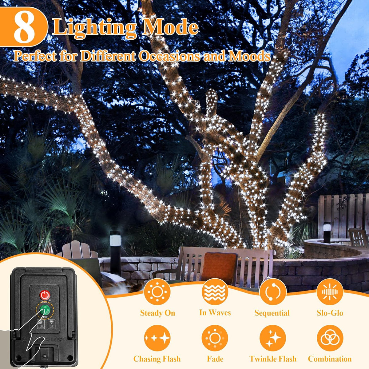 2 Pack Solar String Lights Total 480LED 158FT, IP67 Waterproof Solar Lights for Outside with 8 Modes, Upgraded Solar Panel Fairy Lights for Garden Party Wedding Decorations (Cool White)