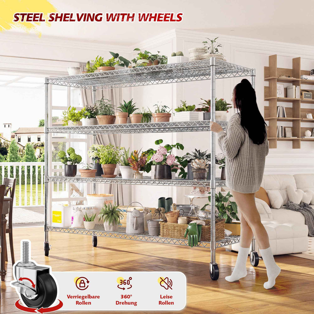 4 Tier Heavy Duty Shelving with Wheels