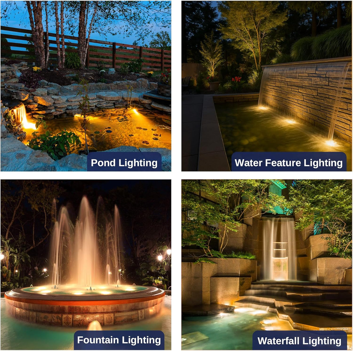 Submersible Pond Light - 12V Low Voltage IP68 Waterproof, Solid Brass Underwater Light with 3000K MR16 LED Bulb, for Water Fountains, Waterfalls, Pool and Outdoor Landscape Lighting(4 Pack)
