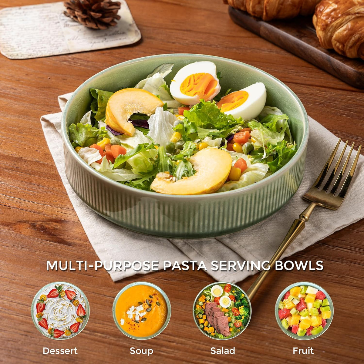 GBHOME 7.5'' Stoneware Pasta Bowls, Serving Bowls Set of 6 for Kitchen, Double Reactive Glaze Bowls for Fruit,Pasta,Salad,Oatmeal,Meal, Microwave Safe (6 pcs)