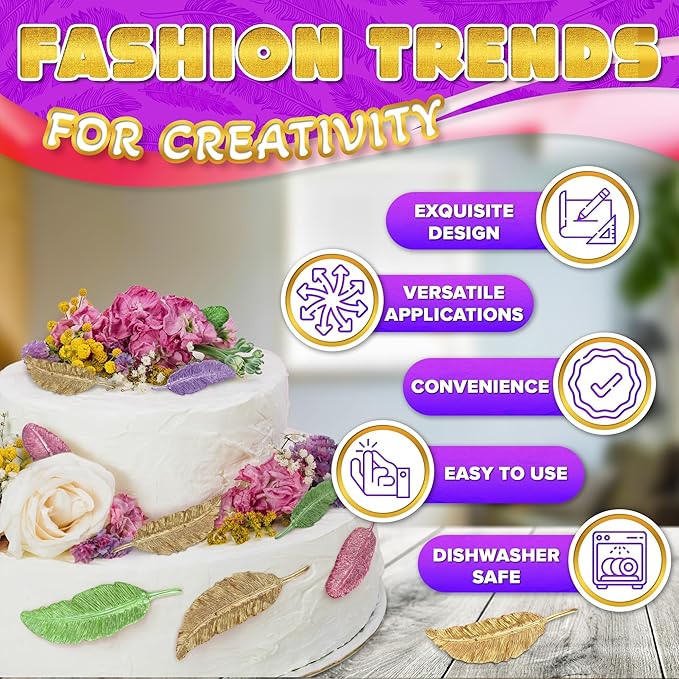 Feather Mold Silicone – Feather Chocolate Mold – 0.3" Thick Pink 3D Design, Different Sizes of Feathers, Easy to Use, Flexible & Reusable, Works with Various Materials | for Pastry Cake Decorations