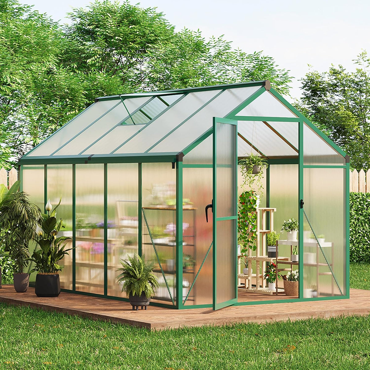 6 x 10 FT Greenhouse, Greenhouses for Outside, Polycarbonate Greenhouse with Aluminum Frame, Lockable Door and Ajustable Roof Vent for Backyard, Green Houses for Outside Garden Backyard, Patio