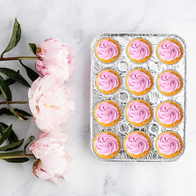 PLASTICPRO Aluminum Foil Muffin Pans Reusable and Disposable, Holds 12 Mini Cupcakes/Muffin foil Pan Pack of 20