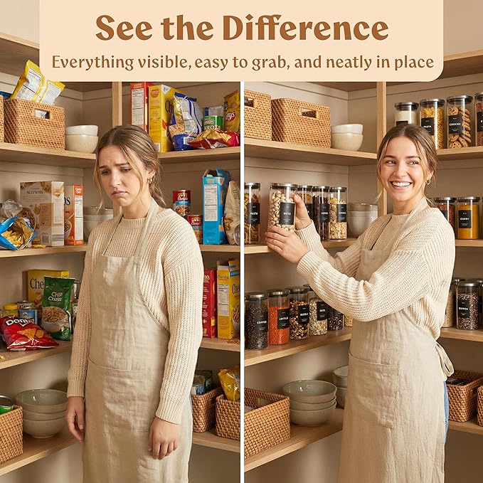 EDELHAUS Glass Storage Containers with Stainless Steel Lids [Extra Thick Glas] with 54 Labels - Canister For Pantry Noodles Flour Cereal Rice Sugar Tea Coffee Beans - Round Set of 5x