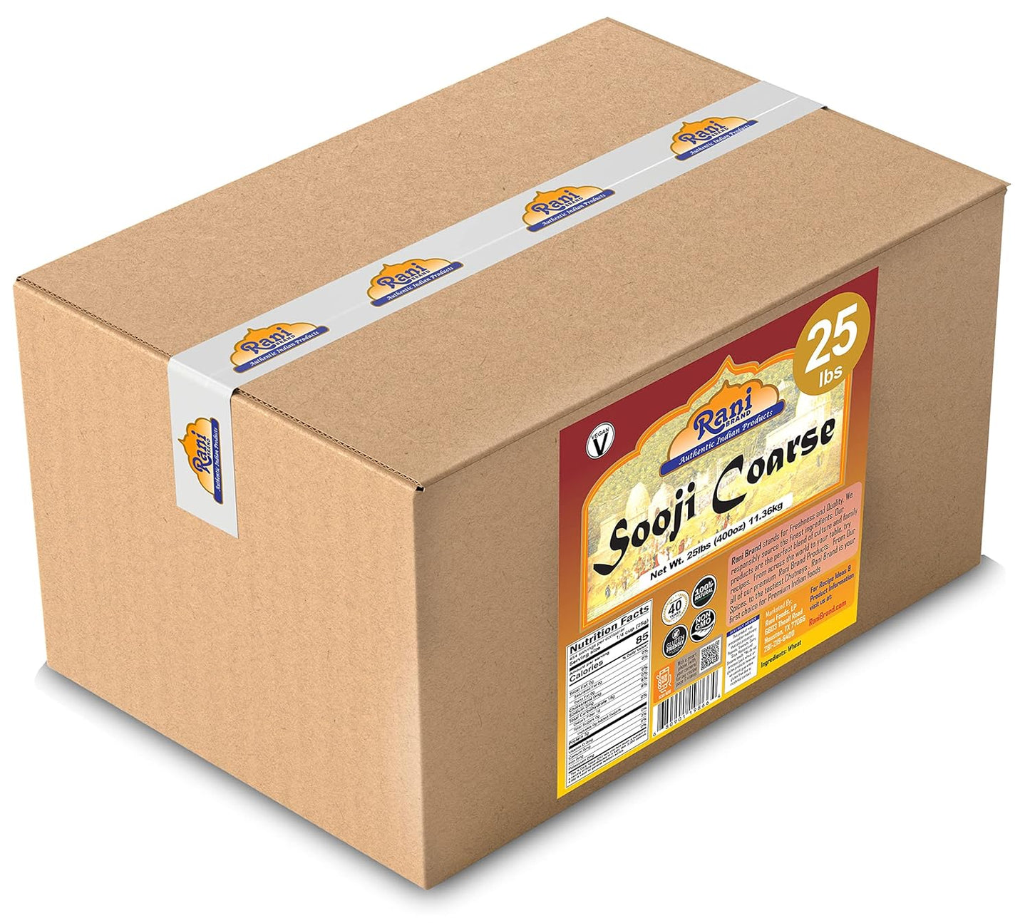 Rani Sooji Coarse (Farina, Suji, Rava, Rawa, Wheat Semolina) Flour 400oz (25lbs) 11.36kg Bulk Box ~ All Natural | Vegan | NON-GMO | Indian Origin