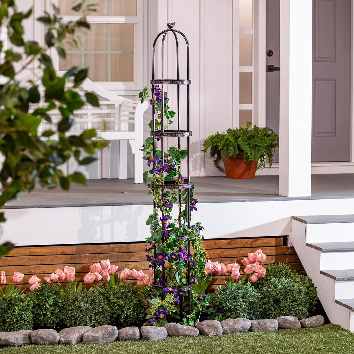 Evergreen 7 Feet Garden Metal Garden Obelisk Trellis for Climbing Plants Outdoor | Indoor Plant Trellis for Potted Plants | Floral Pattern Arch Trellis | Antique Copper