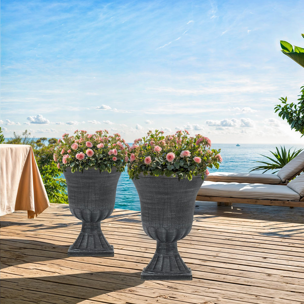 Autodaya 22" Handmade Washed Black Urn Planters Set of 2 Plastic Pots (2 Count)