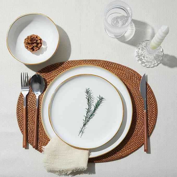 Dinnerware Set for 4, Ceramic Dish Set, Plate and Bowl Set, Microwave & Dishwasher Safe Dishware Set, Chip & Scratch Resistant Dinner Sets, Irregular Edge Design, White