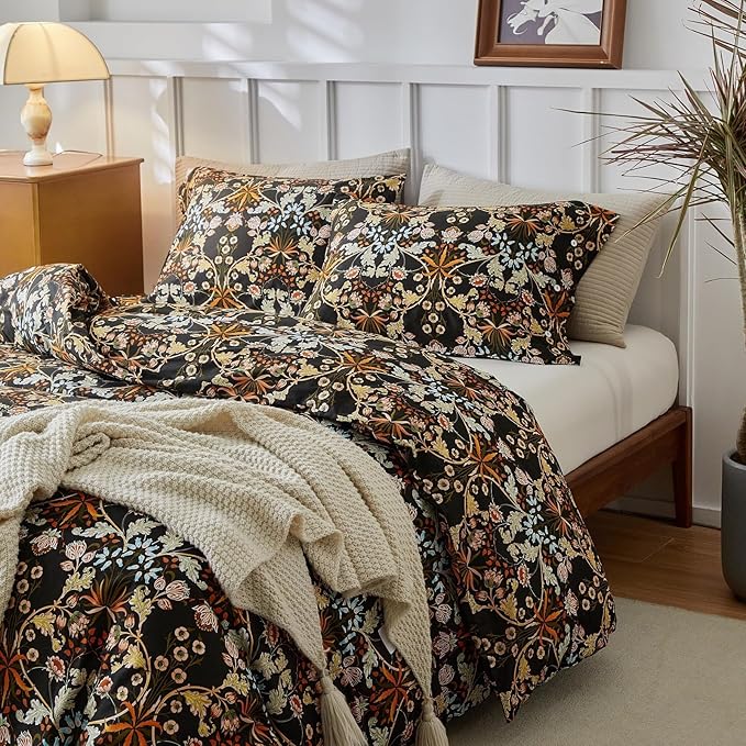 Vintage Floral Comforter Set Twin XL Botanical Flowers Pattern Paisley Comforter with 2 Pillowcases Soft Fluffy Lightweight Floral Bedding Set Vibrant Bohemian Flowers Comforter Set for All Seasons