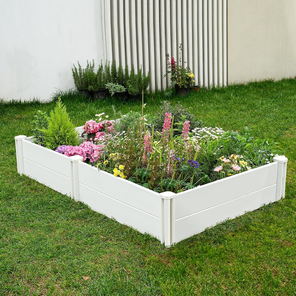 PASAMIC Durable Vinyl Raised Garden Bed, 6x3x1ft Raised Bed for Gardening, Planter Box with Open Bottom, Raised Garden Bed Outdoor, DIY Above Ground Garden Bed for Fruit, Vegetables, Herbs