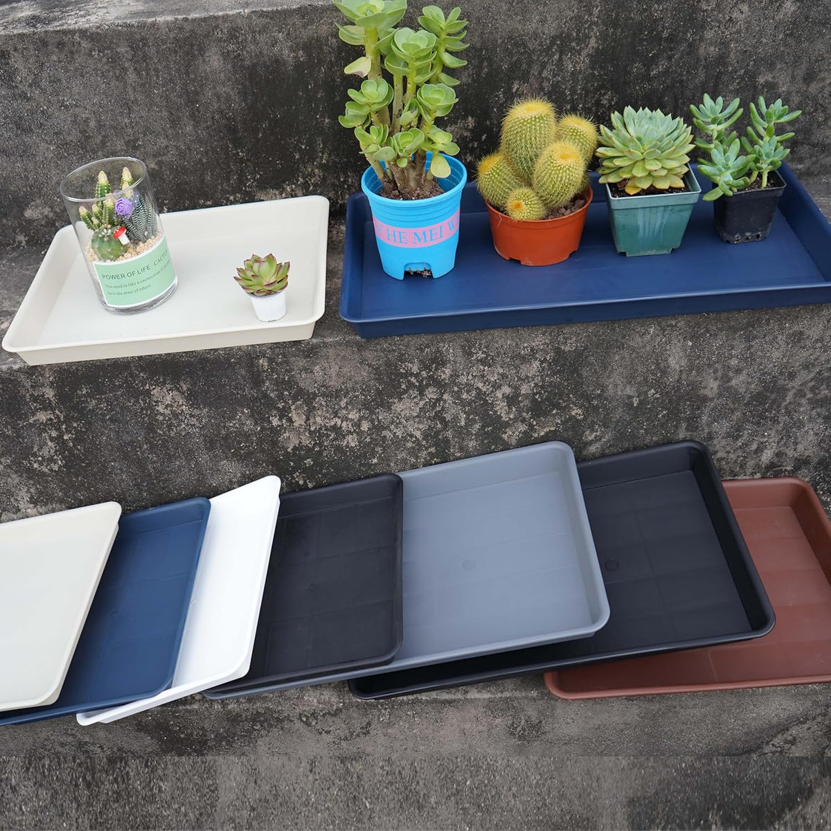 4 Pack Plant Saucer Tray Rectangular, Plant Saucers for Indoors, Heavy Sturdy Plastic Plant Drainage Trays, Plant Drip Trays for Pots, Seed Starter Growing Tray (11 x 9 inch, Chocolate)
