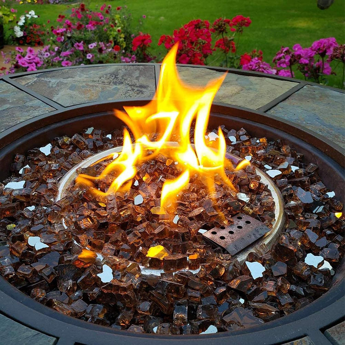 Mr. Fireglass 10 Pounds Fire Glass - 1/4 Inch High Luster Reflective Tempered Glass Rocks for Fireplace Fire Pit Table and Landscaping, Copper