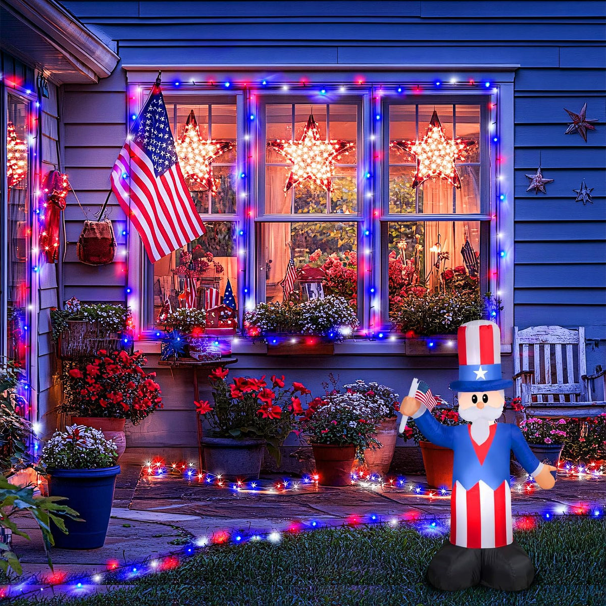 JMEXSUSS 2 Pack Red White and Blue Solar Lights, 200LED 75.5ft Patriot Solar String Lights Outdoor Waterproof, 8 Modes 4th of July Light for Independence Day Patio Garden Tree Decorations