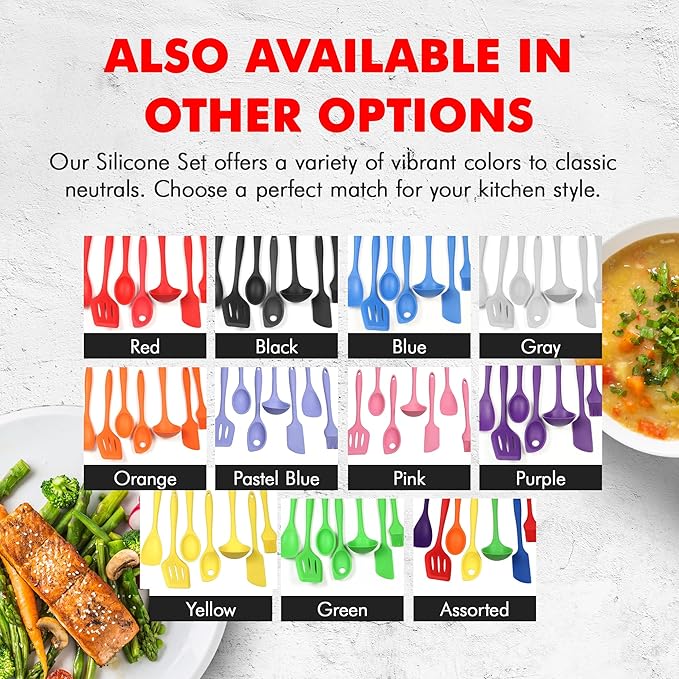 Chef Craft - Premium Silicone Kitchen Tools and Utensils Set, Non-Scratch, Withstands Temperatures up to 450°F, BPA-Free, 7 Piece Cooking Utensils Set, Pastel Blue