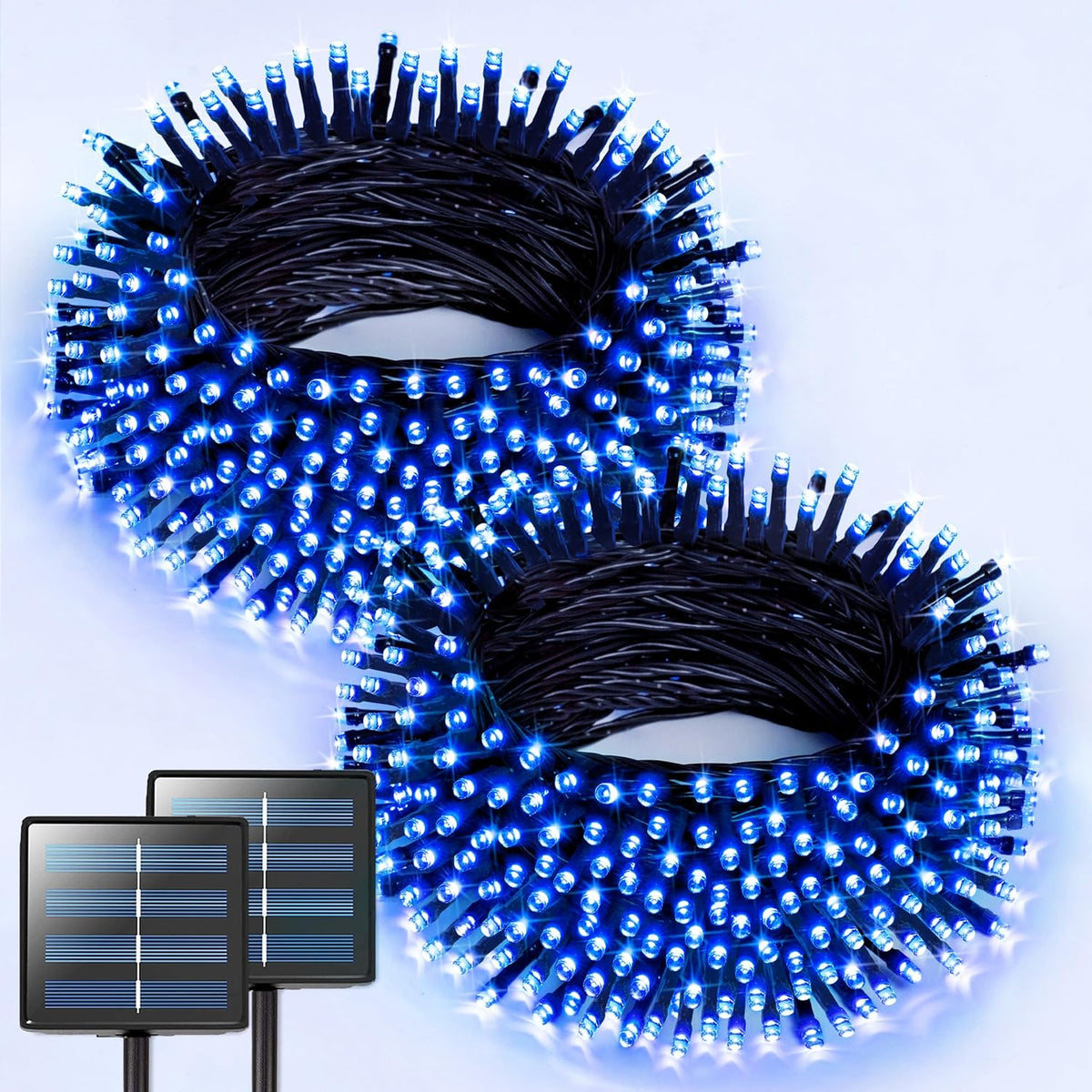 JMEXSUSS 2 Pack Blue Solar Christmas Lights, Total 400 LED 151FT Solar String Lights Outdoor Waterproof, 8 Modes Blue Christmas String Light for Outside Garden Party Patio Tree Decorations