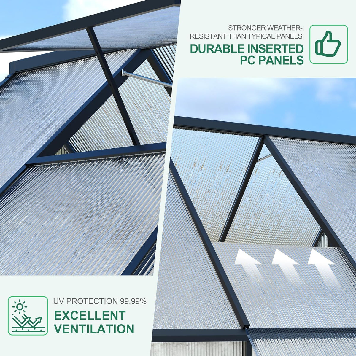 8'x10' Aluminum-Framed Polycarbonate Greenhouse, Heavy Duty Polycarbonate Greenhouse with Quick Setup Structure and Roof Vent, Large Enhanced Aluminum Green House Kit for Outdoors