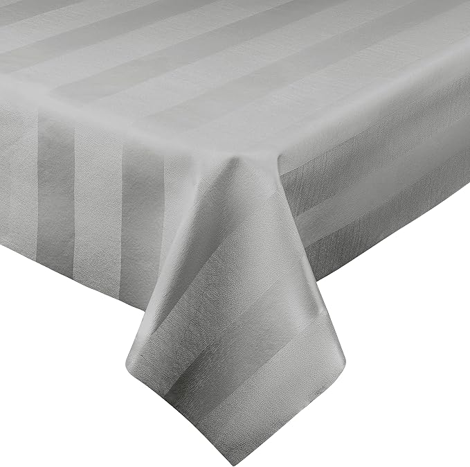 Luxury Table Protector Pad, 2 in 1 Table pad + Great Looking Tablecloth - Heat Resistant, Spill & Stain Proof - Flannel Backing (54x72, Silver - Silk Stripe)
