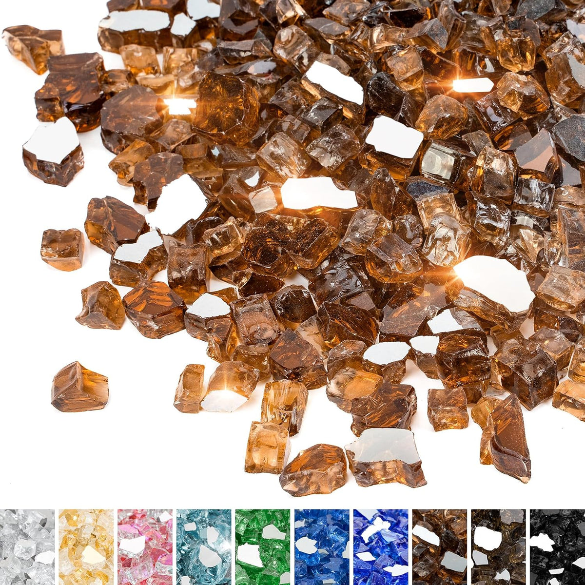 Mr. Fireglass 20 Pounds Copper Reflective Fire Glass, 1/2 Inch High Luster Reflective Tempered Glass Rocks for Fire Pit Table Fireplace and Landscaping, Decorative Propane Gas Fireplace Glass Rocks