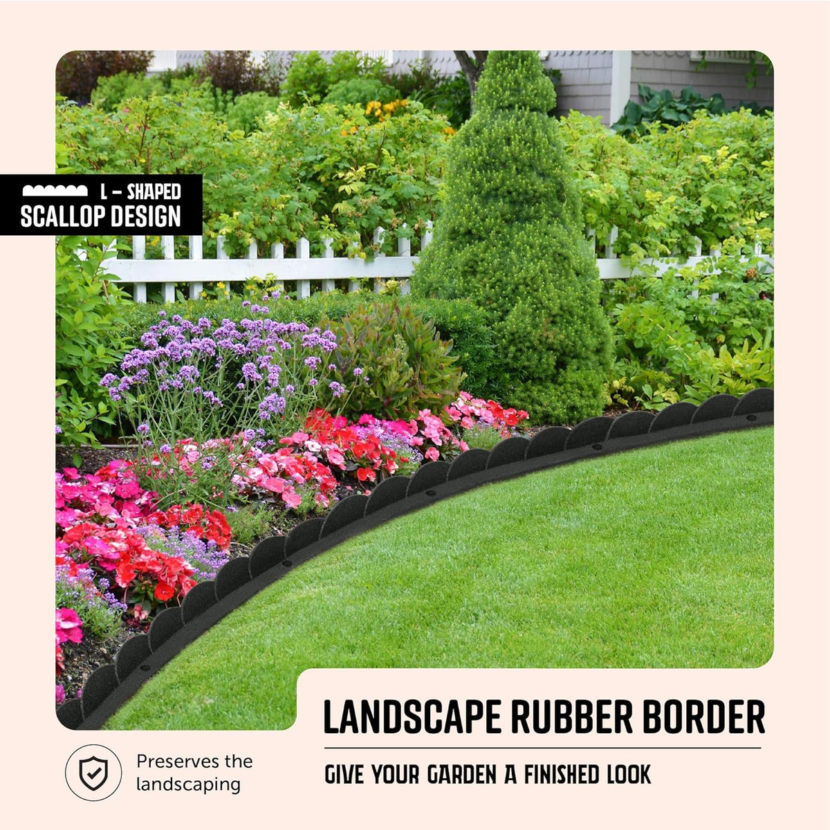 Playsafer L Shaped Flexible Rubber Scalloped Edger for Lawns Landscaping and Playground | Easy No Dig Installation| 4' Long (4, Dark Gray)