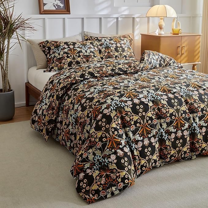 Vintage Floral Comforter Set Twin XL Botanical Flowers Pattern Paisley Comforter with 2 Pillowcases Soft Fluffy Lightweight Floral Bedding Set Vibrant Bohemian Flowers Comforter Set for All Seasons