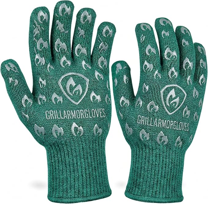 Grill Armor Oven Gloves with Fingers – 932°F Heat, Fire & Cut Resistant Mitts for BBQ, Grill, Cooking, Grilling, Baking, Smoker & Fire Pit