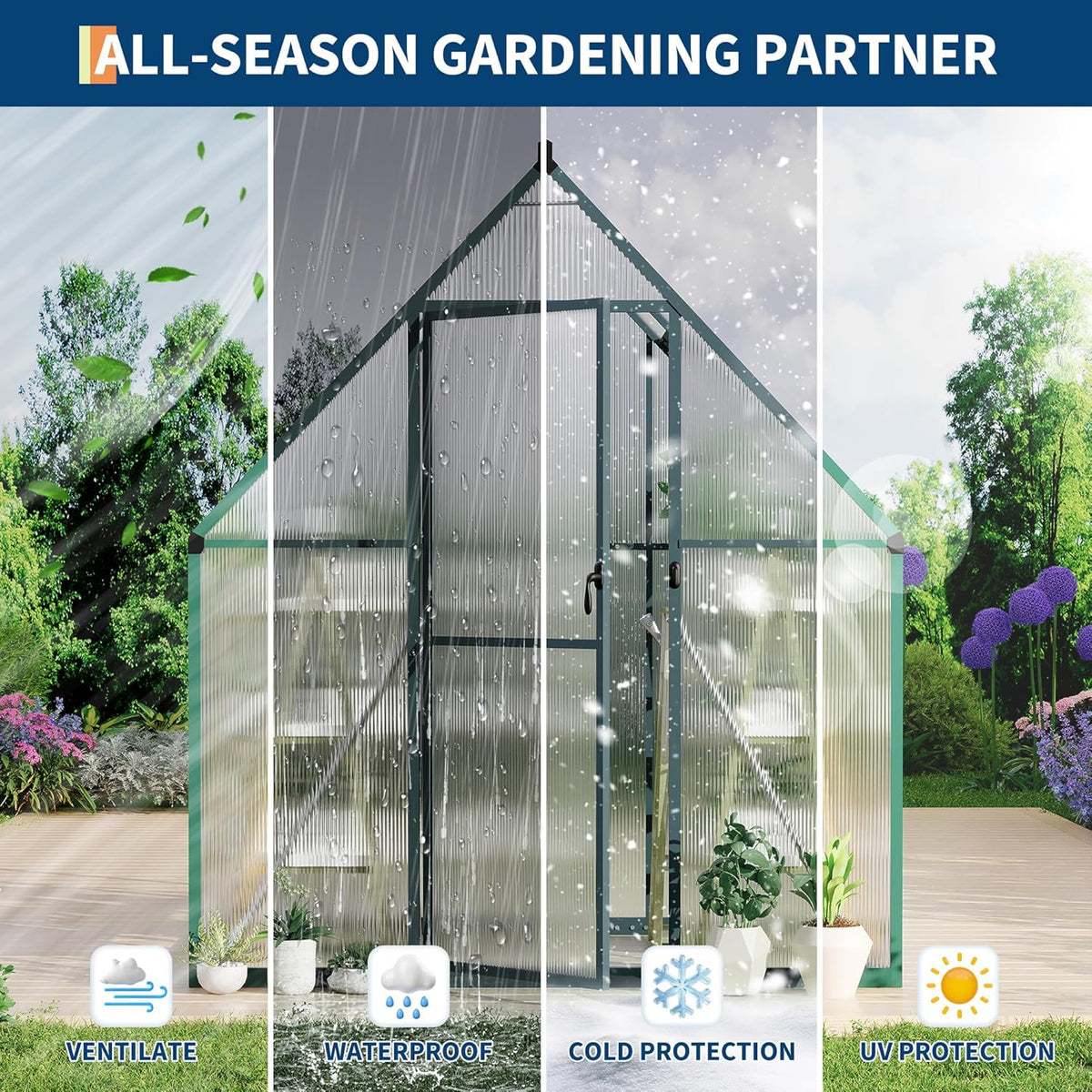 6'X4' Aluminum-Framed Polycarbonate Greenhouse, Heavy Duty Polycarbonate Greenhouse with Quick Setup Structure and Roof Vent, Large Enhanced Aluminum Greenhouses Kit for Outdoors