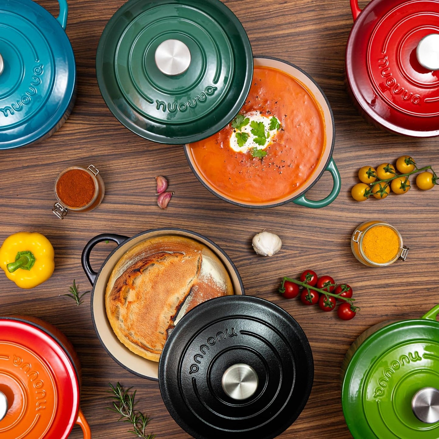 Cast Iron Dutch Oven with Lid – Non-Stick Ovenproof Enamelled Casserole Pot – Sturdy Dutch Oven Cookware – Dark Blue, 3.1-Quart, 22cm – by Nuovva