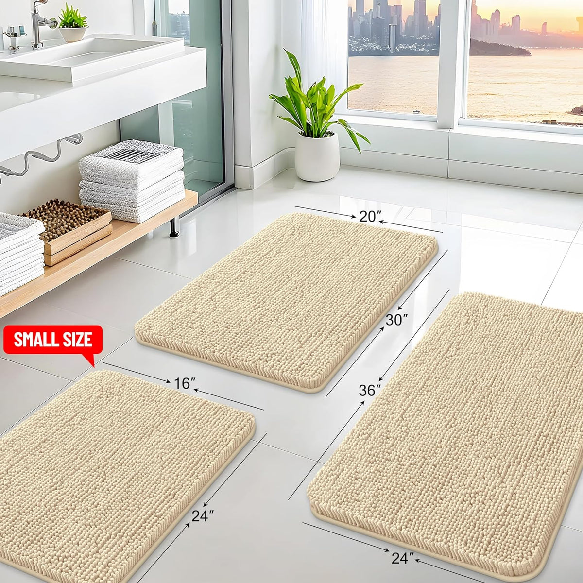 Arotive Bathroom Rugs 40x32, Extra Soft Absorbent Shaggy Chenille Bath Rugs, Machine Washable Rubber Backing Non-Slip Bath Mats for Bathroom Floor Tub and Shower, Home Decor Accessories, Beige