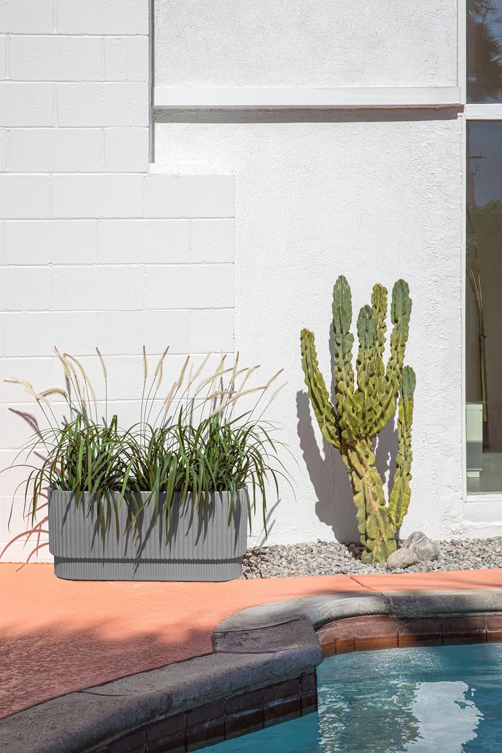 Veradek Demi Series Long Planter for Porch, Patio, Backyard | Durable Plastic-Concrete Material | Modern Décor for Shrubs, Flowers