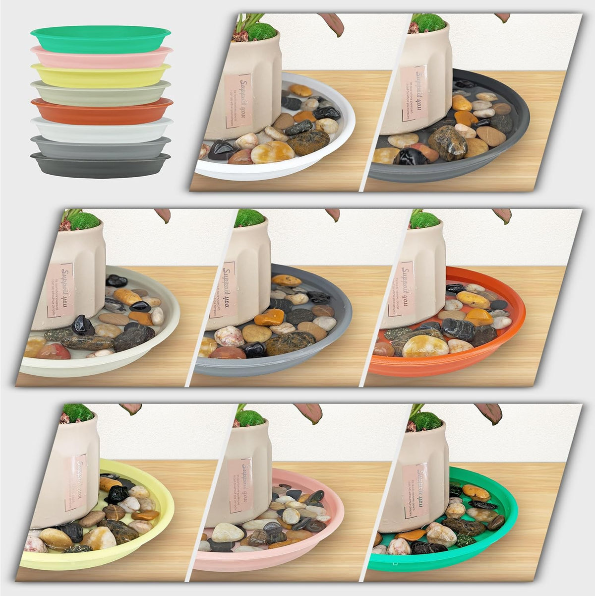 12Pcs Colourful Plant Saucer, 6 8 10 Inch Durable Plastic Plant Tray, Round Plant Pot Saucers, Drip Tray for Indoor and Outdoor Garden, Light Gray