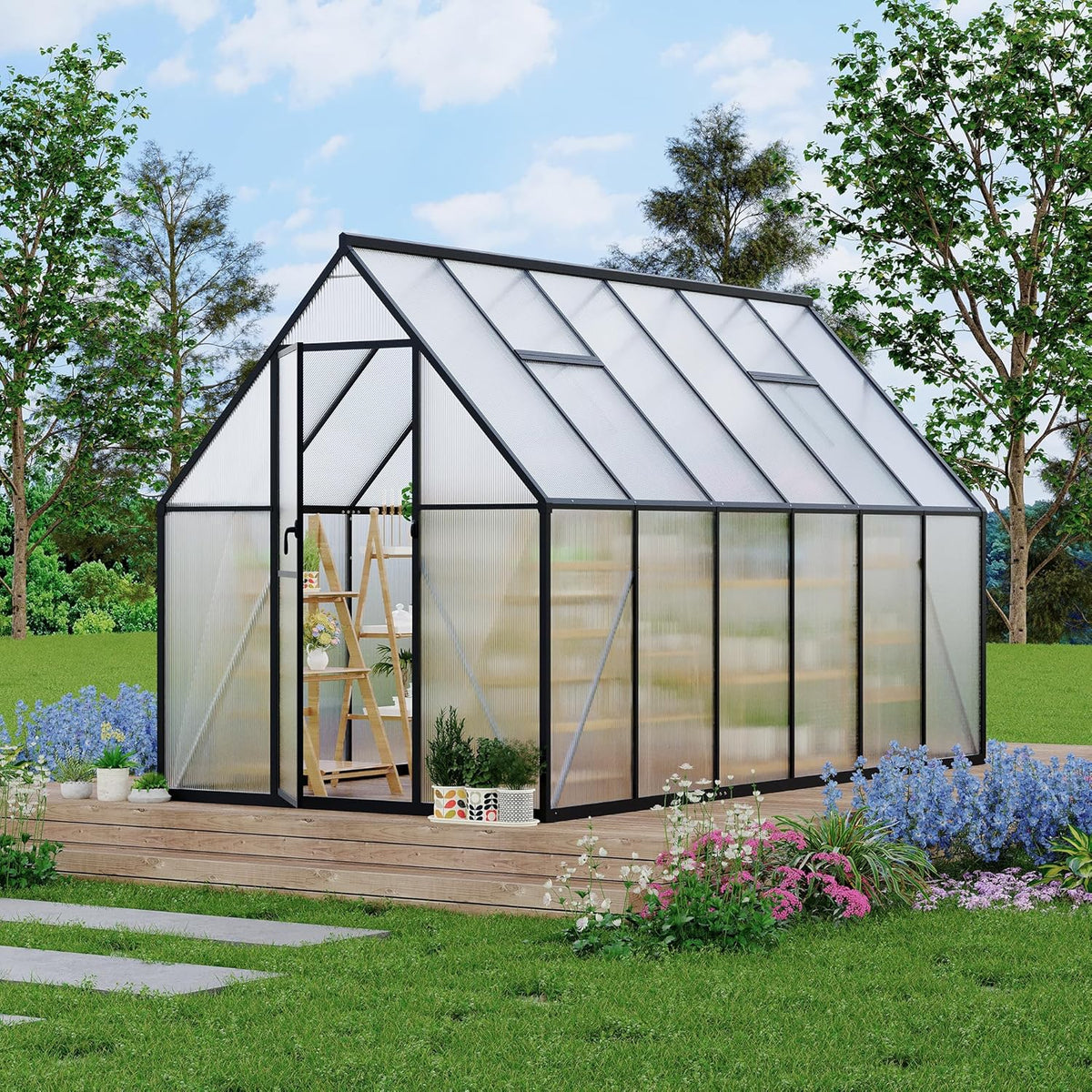 6'x11' Aluminum-Framed Polycarbonate Greenhouse, Heavy Duty Polycarbonate Greenhouse with Quick Setup Structure and Roof Vent, Large Enhanced Aluminum GreenhouseKit for Outdoors
