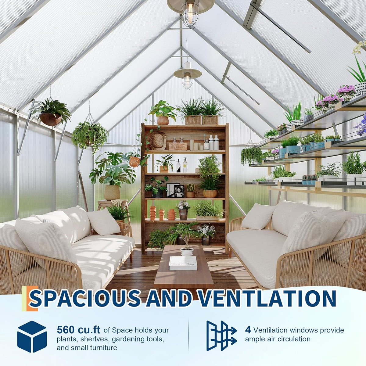 8'X10' Aluminum-Framed Polycarbonate Greenhouse, Heavy Duty Polycarbonate Greenhouse with Quick Setup Structure and Roof Vent, Large Enhanced Aluminum Greenhouses Kit for Outdoors