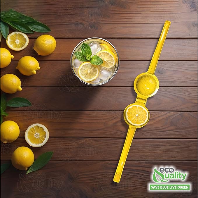 EcoQuality Heavy Duty Handheld Yellow Citrus Juice Squeezer Premium Lemon, Lime & Orange Press for Maximum Extraction Easy to Use, Durable and Rust Resistant Metal Manual Juicer (48)