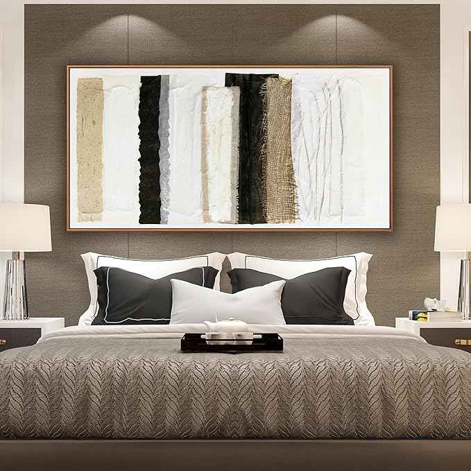 Abstract Wall Art Decor Modern Wall Decorations Maximalist Home Canvas paintings Wall Art Prints Framed Multicolor Overlapping Strips Artwork Parting for Living Room Wall Bedroom Kitchen Office Decor 24×48 Inch With Framed