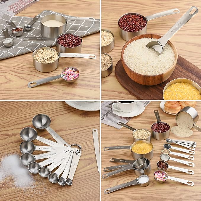 Smithcraft 18/8 Stainless Steel Measuring Cups and Spoons Set, Metric & US Metal Measure Cup and Spoon for Baking & Kitchen, Heavy Duty 7 Measuring Cups & 8 Spoons With Leveler