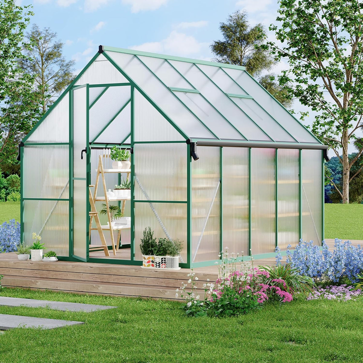 8'X10' Aluminum-Framed Polycarbonate Greenhouse, Heavy Duty Polycarbonate Greenhouse with Quick Setup Structure and Roof Vent, Large Enhanced Aluminum Greenhouses Kit for Outdoors