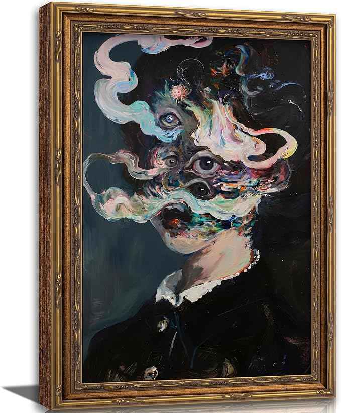 Vintage Gold Framed Gothic Wall Art Maximalist Witchy Feminine Eyes Painting Canvas Prints Dark Academia Poster Surreal Trippy Picture Artwork for Bedroom Living Room Witchcraft Home Decor