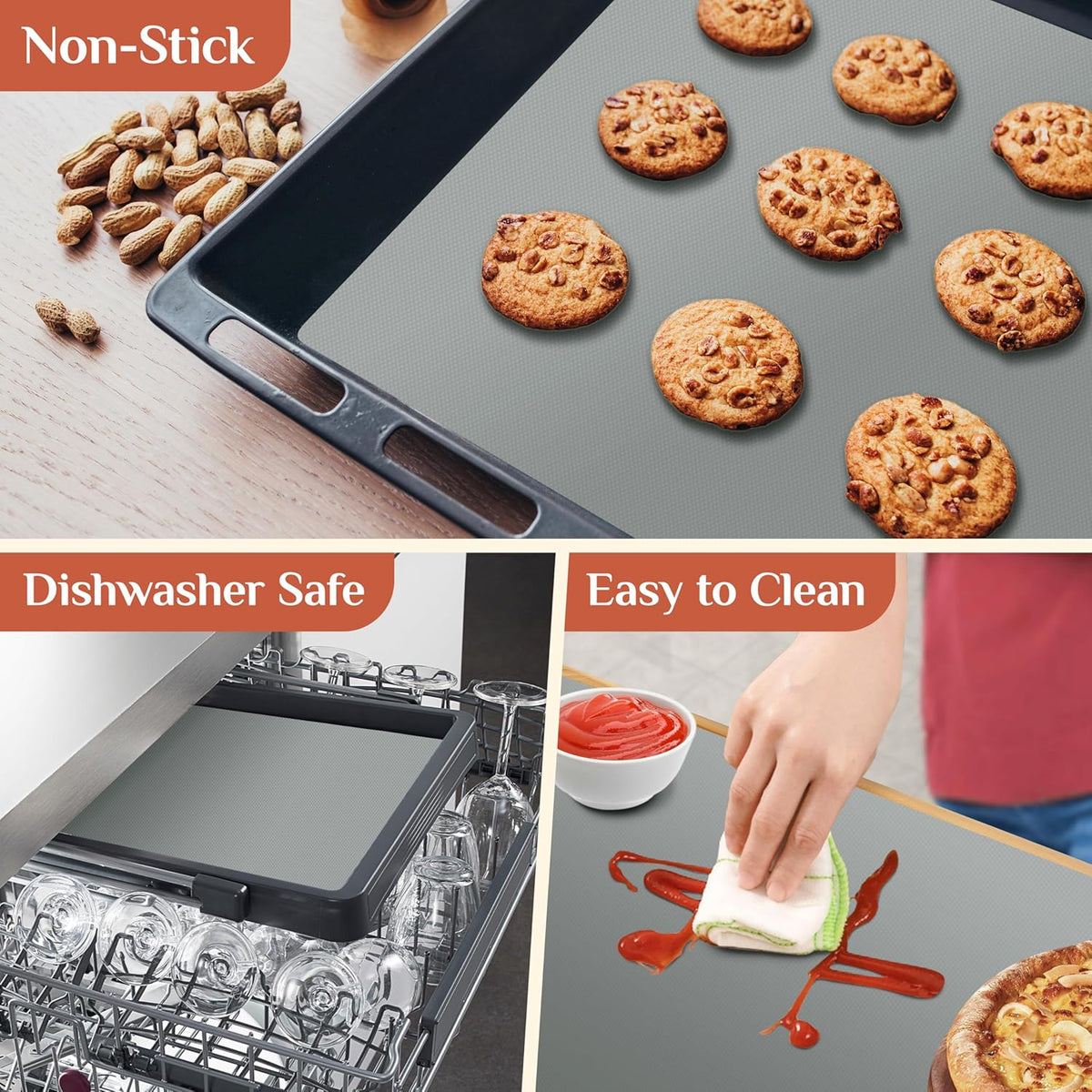 Silicone Baking Mat, 16 IN x 10 FT Free Cutting Baking Sheet, Non-Stick Reusable Dough & Pastry Mat, Non-Slip Silicone Mat Roll for Air Fryer Liner, Freeze Dryer, Oven Baking Pan, Kitchen Counter