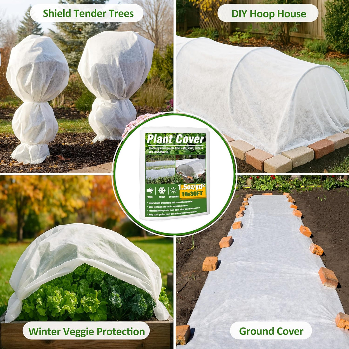 Gardzen 1.5 oz Plant Covers Freeze Protection, Reusable 10ft x 30ft Floating Row Covers, Thicker Frost Blankets for Outdoor Plants, Pests Protection, White