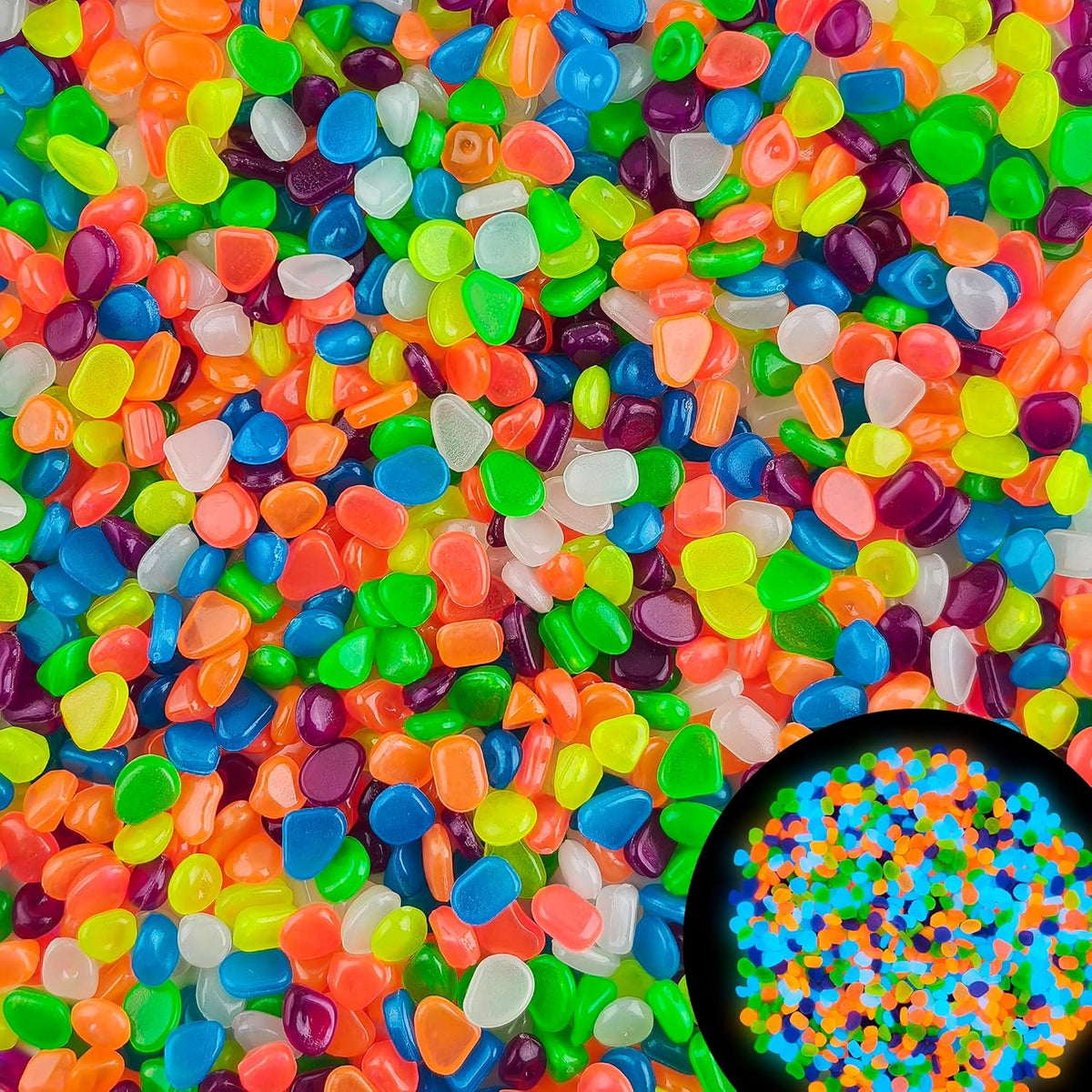 3000pc Glow Pebbles for Outdoor Garden Glow in The Dark Rocks Outdoor Glowing Rocks Glow in The Dark Stones Glow Pebbles for Garden Luminous Stones Glowing Stones for Driveway Walkway,Color