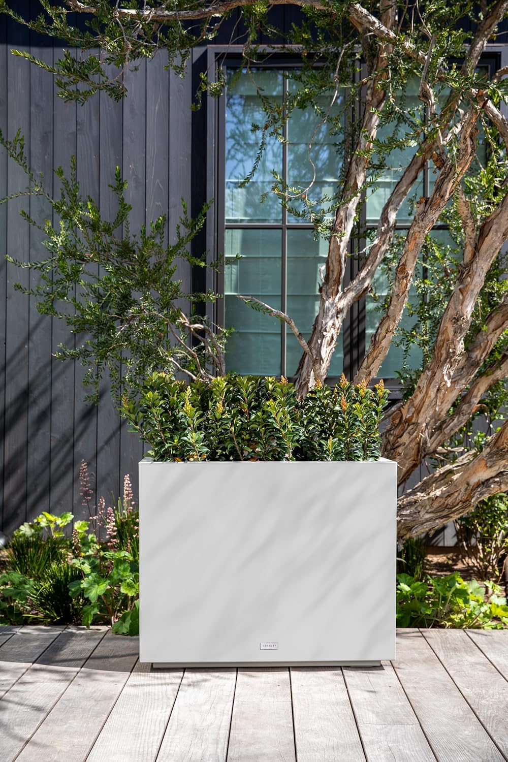Veradek Block Series Span Plastic Planter - Tall Rectangular Planter for Indoor or Outdoor Patio/Porch, White, 24.25 in Height, 12 in Width, 30 in Length