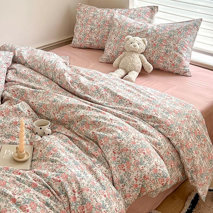 Floral Boho Comforter Twin XL Pink Floral Bedding Comforter Set Cute Flowers Comforter for Kids Girls Fluffy Soft Vintage Cottagecore Bedding French Country Style Botanical Comforter for All Season