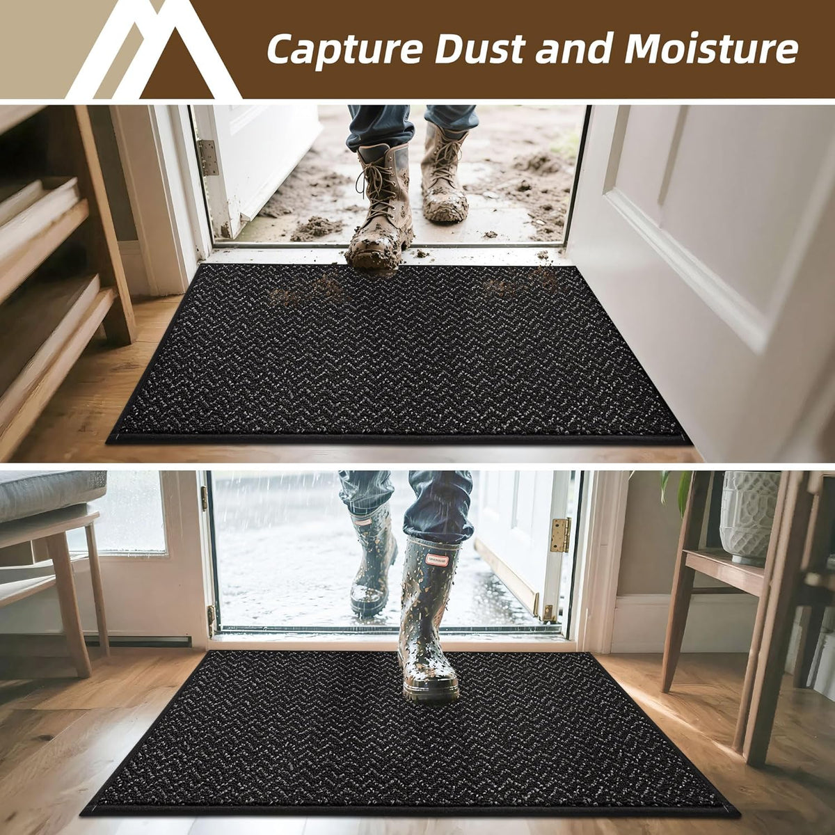 COSY HOMEER-Door-Mat 24"x36" Non Slip Absorbent Entryway Rugs Dirt Trapper Doormats Washable Entrance Mats Low Pile Welcome Floor Mat for Front Back Door and Entry Mats,Black