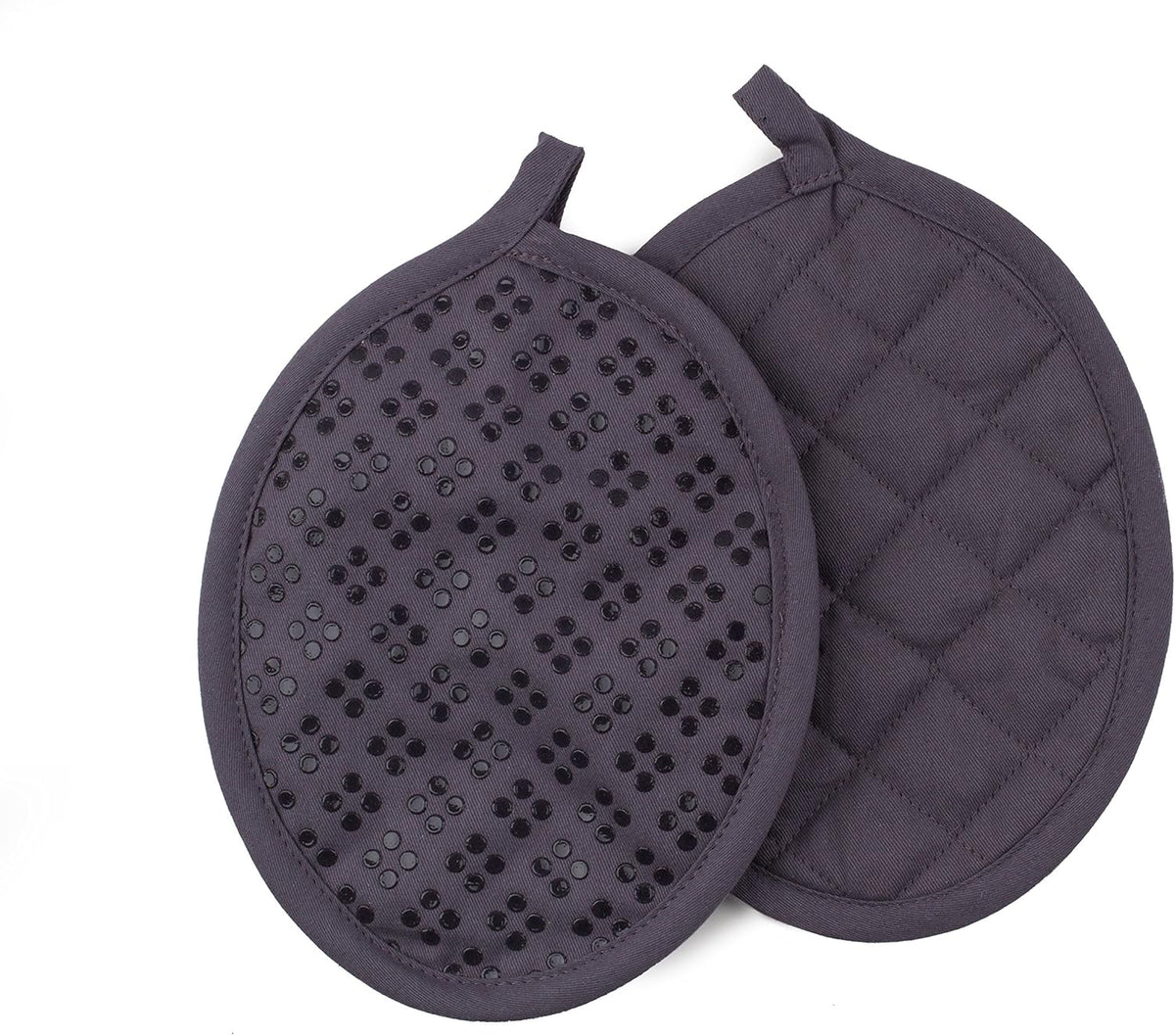 Sticky Toffee Silicone Pot Holders Set of 2, Gray, Heat Resistant to 500°F, Non-Slip Oven Hot Pads with Oeko-Tex Cotton Shell, 7 x 9 in