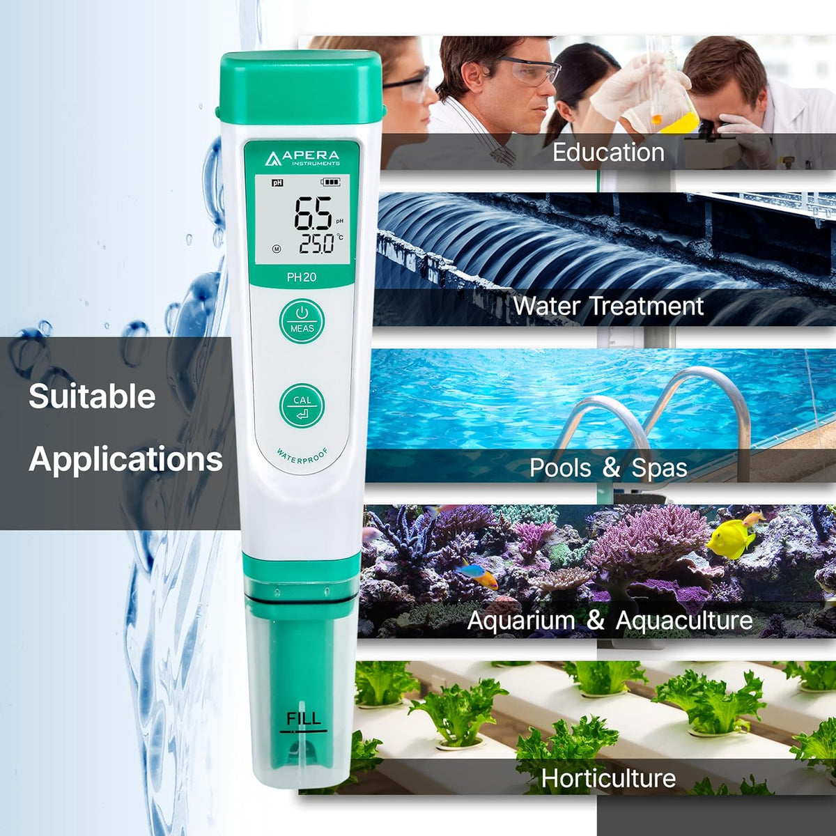 APERA INSTRUMENTS AI209 Value Series PH20 Waterproof pH Tester Kit, ±0.1 pH Accuracy